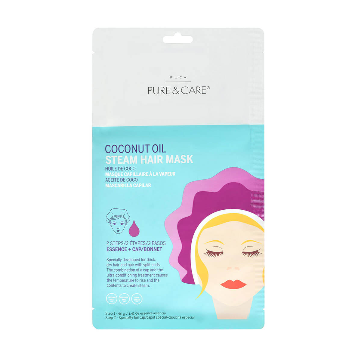 Coconut Oil Steam Hair Mask 2 steps for dry and damages hair repair I PUCA - PURE & CARE