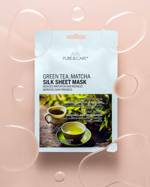 Green Tea (Matcha) Silk Sheet Mask reduces redness I PUCA - PURE & CARE